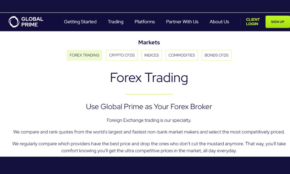 Global Prime mang đến cho nhà đầu tư một danh mục sản phẩm giao dịch đa dạng