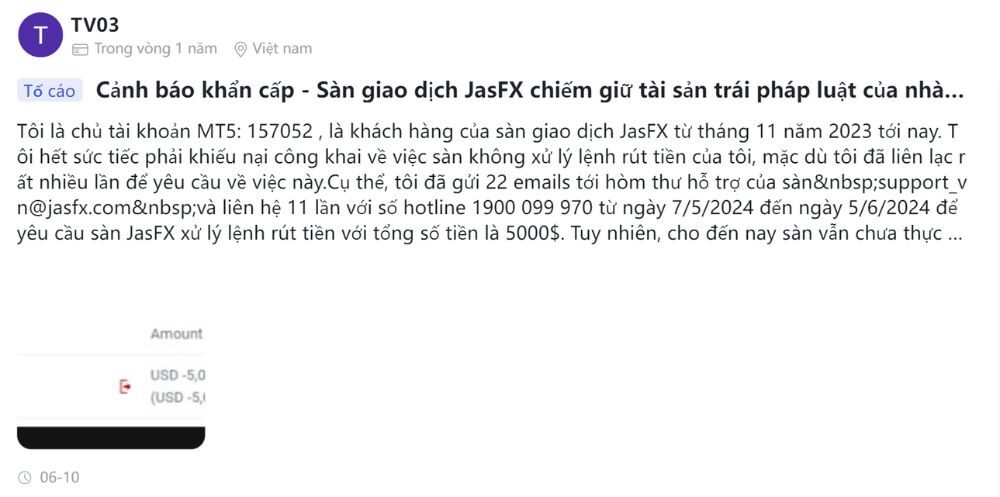 JASFX bị tố cáo chiếm giữ tài sản bất hợp pháp của nhà đầu tư
