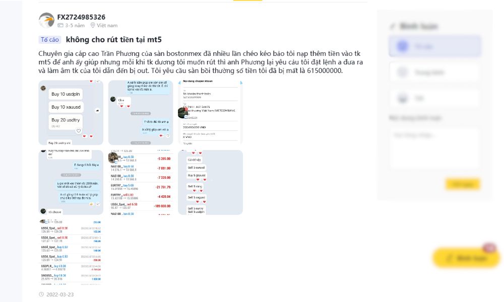 Trường hợp không cho rút tiền và ép đặt lệnh