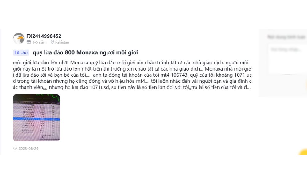 Mất hơn 1000 USD tại sàn Monaxa