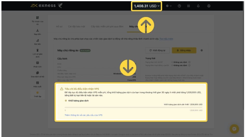 Tiêu chí áp dụng VPS Exness