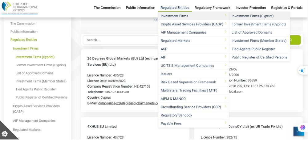 Chọn Regulated Entities - Investment Firms