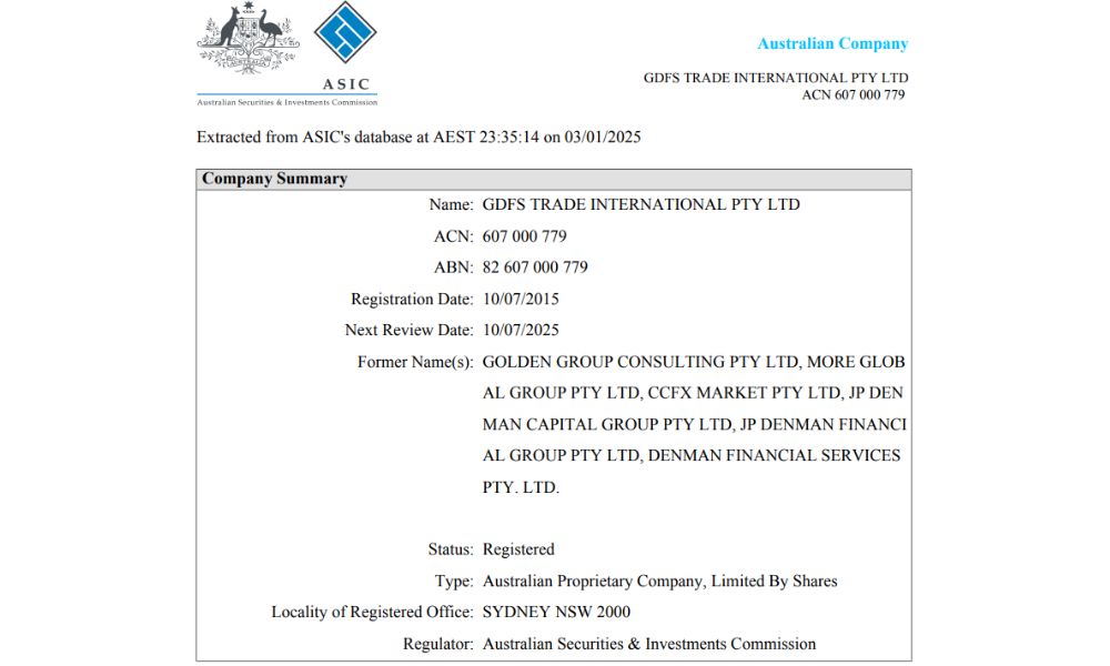 GDFS TRADE được quản lý và giám sát bởi ASIC