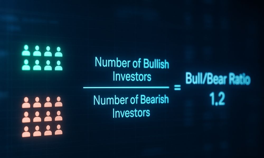 Cách tính Bull/Bear Ratio khá đơn giản: Lấy số lượng nhà đầu tư Bullish chia cho số lượng nhà đầu tư Bearish