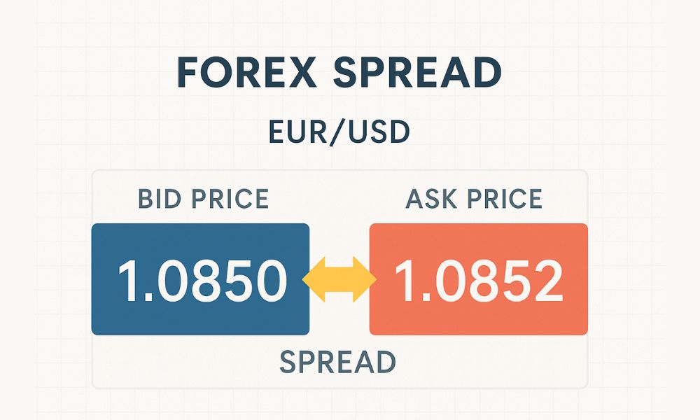 Spread trong Forex: Sự chênh lệch giữa giá mua (Bid) và giá bán (Ask) của một cặp tiền tệ tại một thời điểm nhất định.