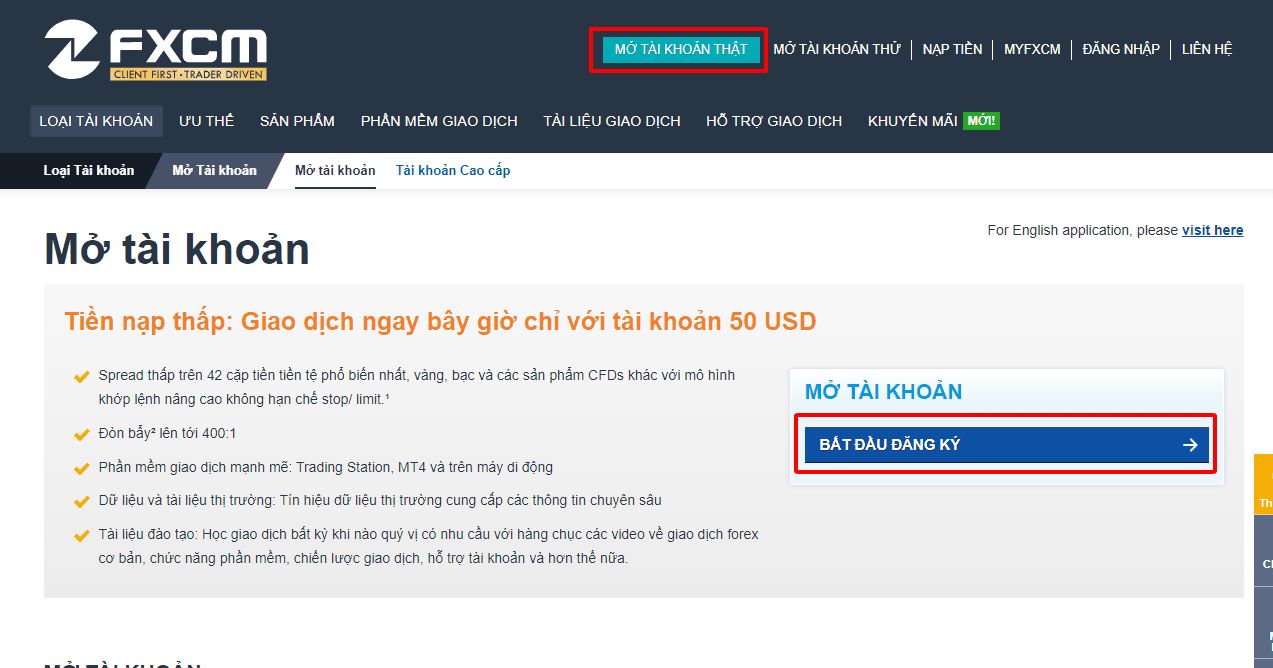 Cách mở tài khoản FXCM trên máy tính