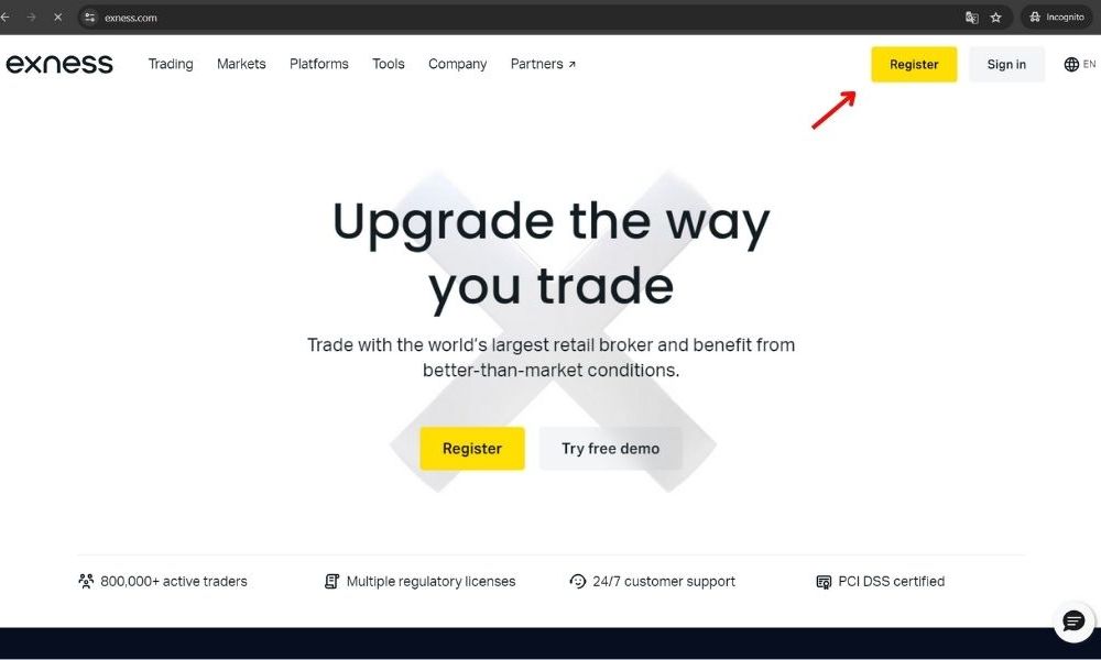 Đăng ký sàn Exness - Hướng dẫn thực hiện chi tiết 2024 1 |Bấm chọn "Đăng ký" để bắt đầu mở tài khoản||Điền đầy đủ thông tin cơ bản khi đăng ký sàn Exness|Cung cấp thông tin cá nhân để hoàn tất quá trình|Tải giấy tờ cá nhân để xác minh tài khoản khi đăng ký sàn Exness|Bạn tiến hành xác minh email khi đăng ký sàn Exness|Tiếp theo
