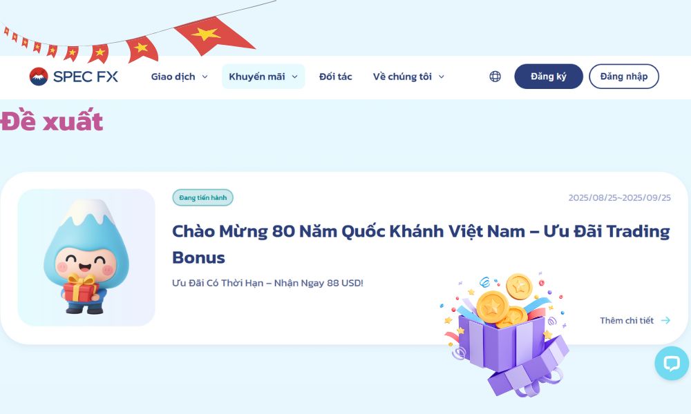 Khuyến mãi Lễ Quốc Khánh từ Spec FX lên đến 88 USD