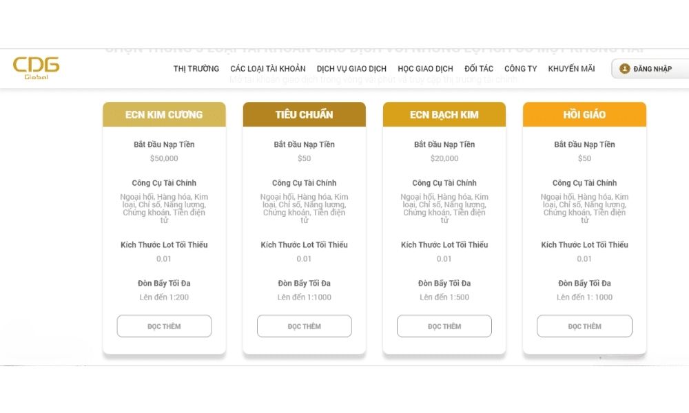 Loại tài khoản và quy trình đăng ký sàn CDG Global FX