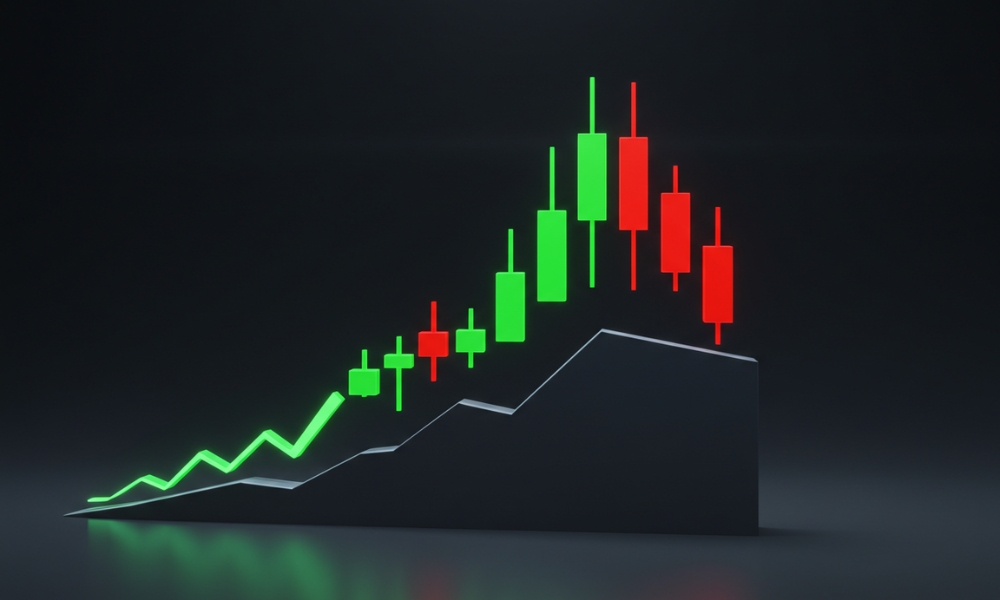 Mô hình Bearish Two Bar Reversal tại đỉnh xu hướng tăng.