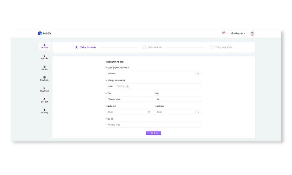 Bước 2: Thiết lập tài khoản giao dịch