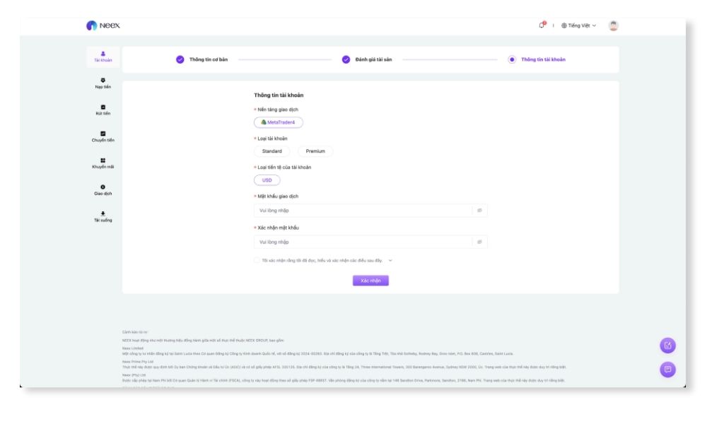 Bước 4: Cấu hình thông tin tài khoản giao dịch