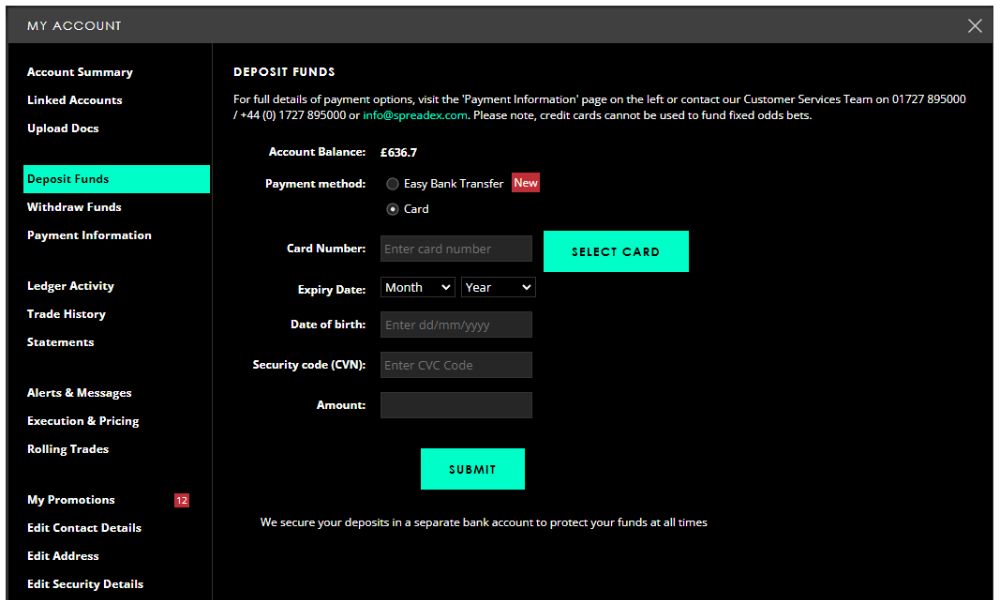 Quy trình nạp tiền Spreadex