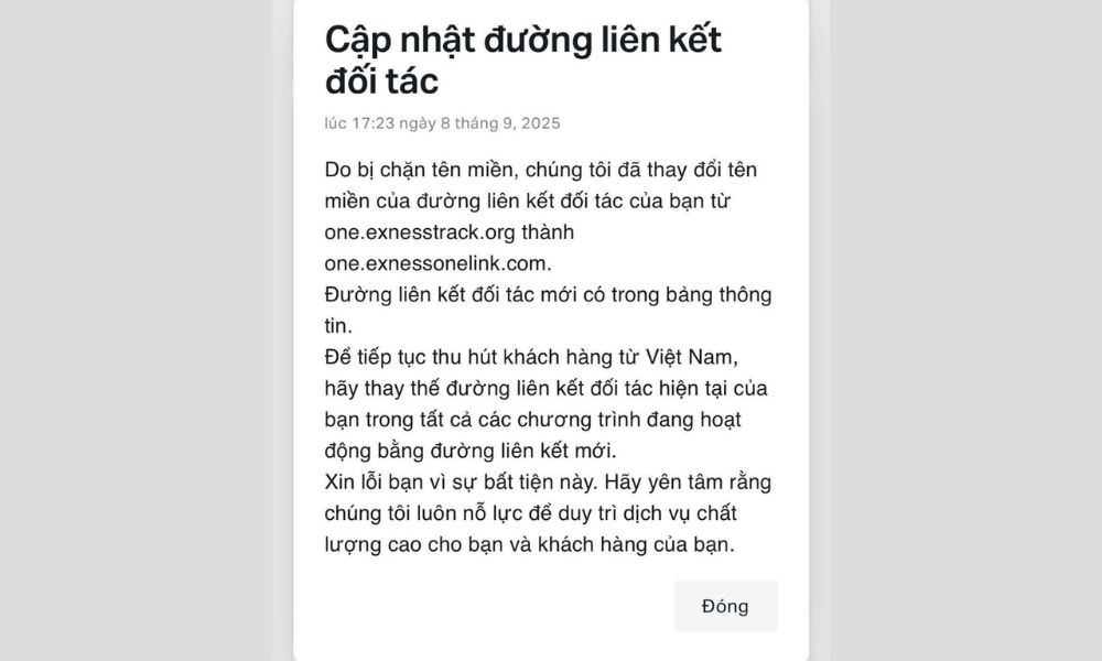 Exness thay đổi link đối tác