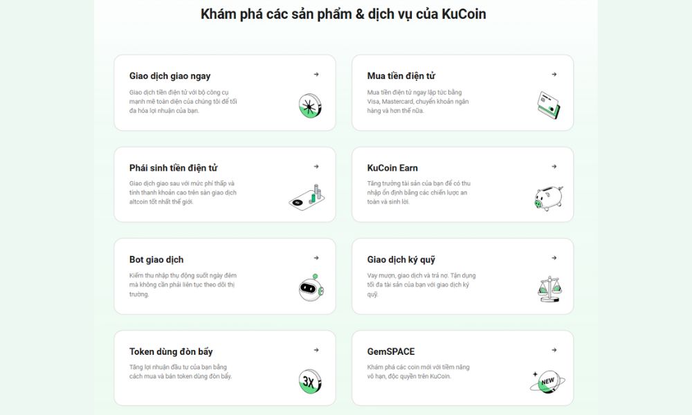 Sản phẩm giao dịch sàn KuCoin