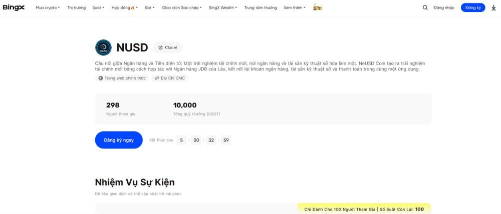 Chi tiết giải thưởng trong sự kiện BingX niêm yết NeUSD